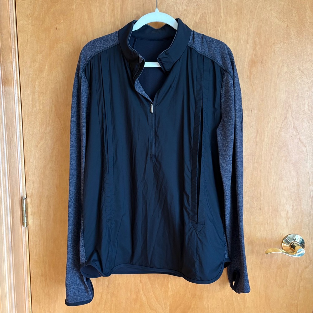 Lululemon Athletica Womens Quarter‎ Zip Pullover Black Heather Gray XL